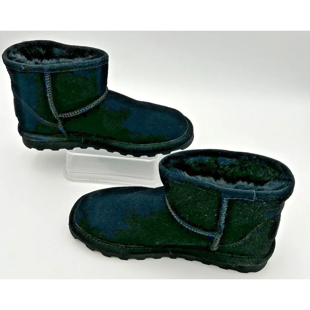 Bearpaw Womens Alyssa Boots Size 10 Black Suede Booties Sheepskin Fur Lined New‎